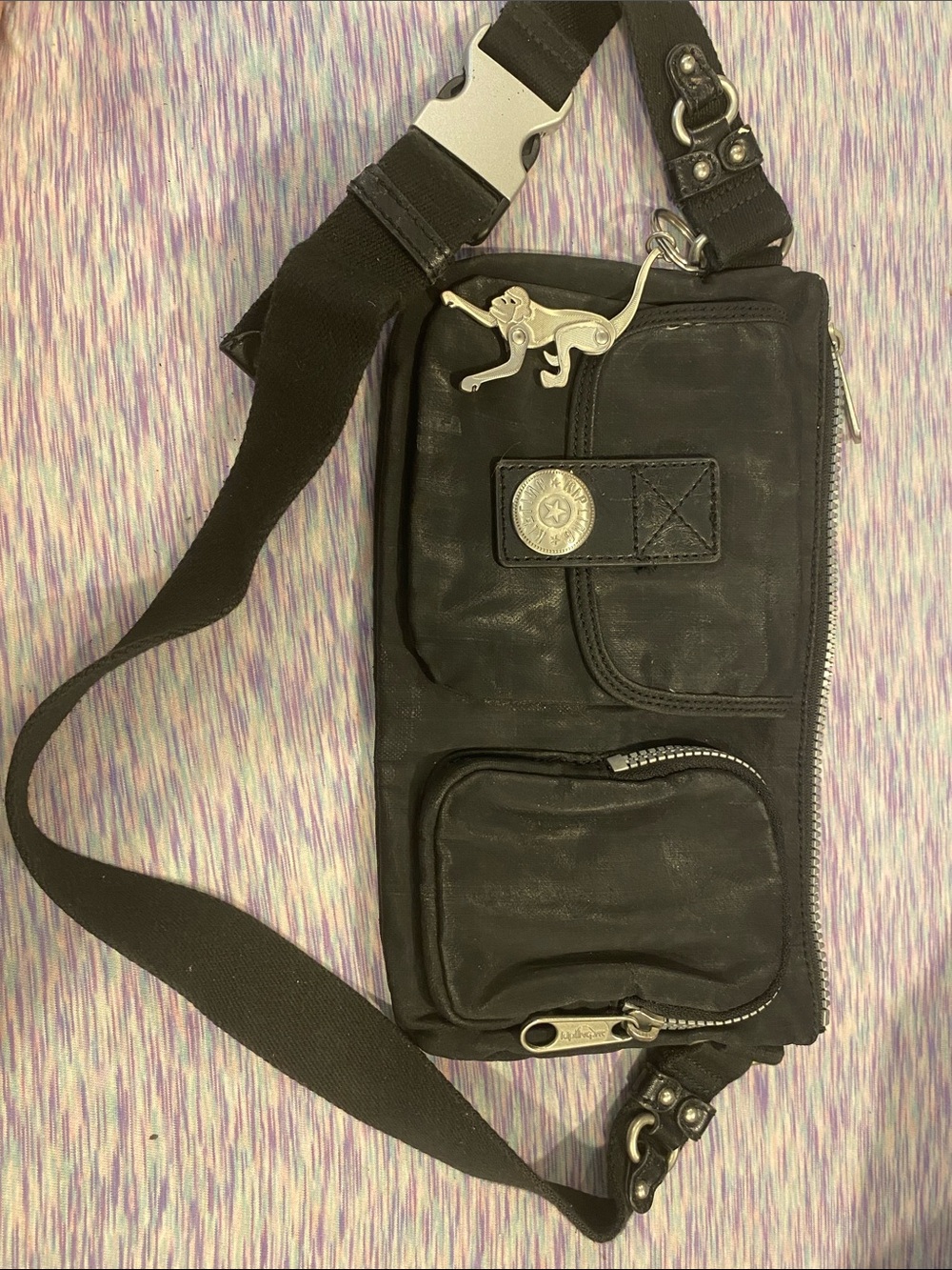 Kipling Black Crossbody Sling Bag with Monkey Charm